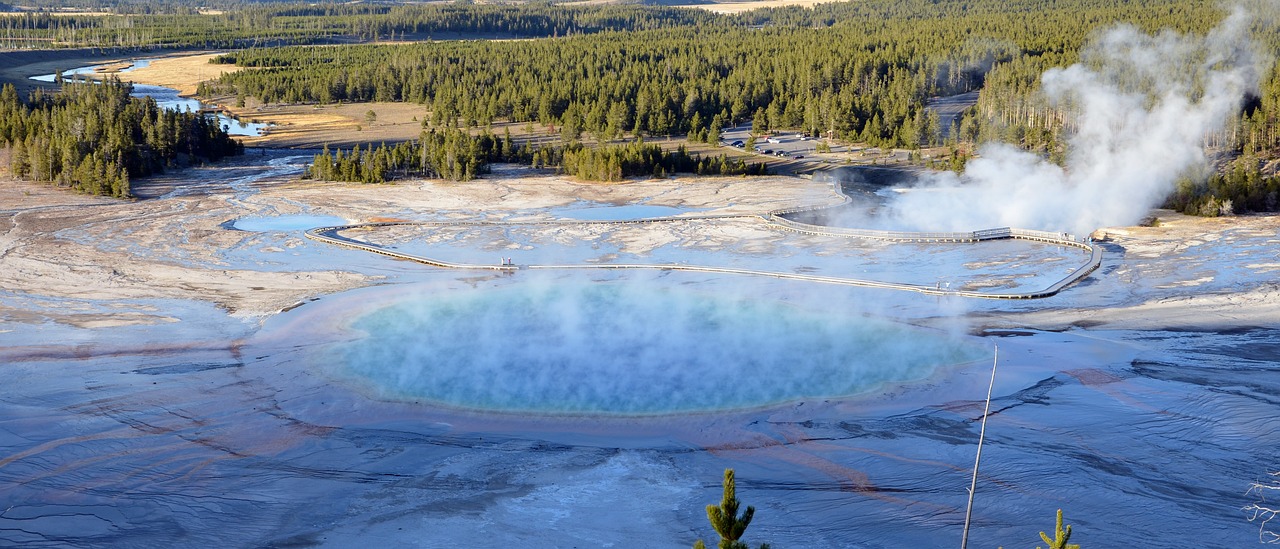 yellowstone caldera, caldera, hot spring, hydrothermal spring, geothermal spring, water, smoke, nature, volcanic caldera, supervolcano, yellowstone national park, wyoming, us